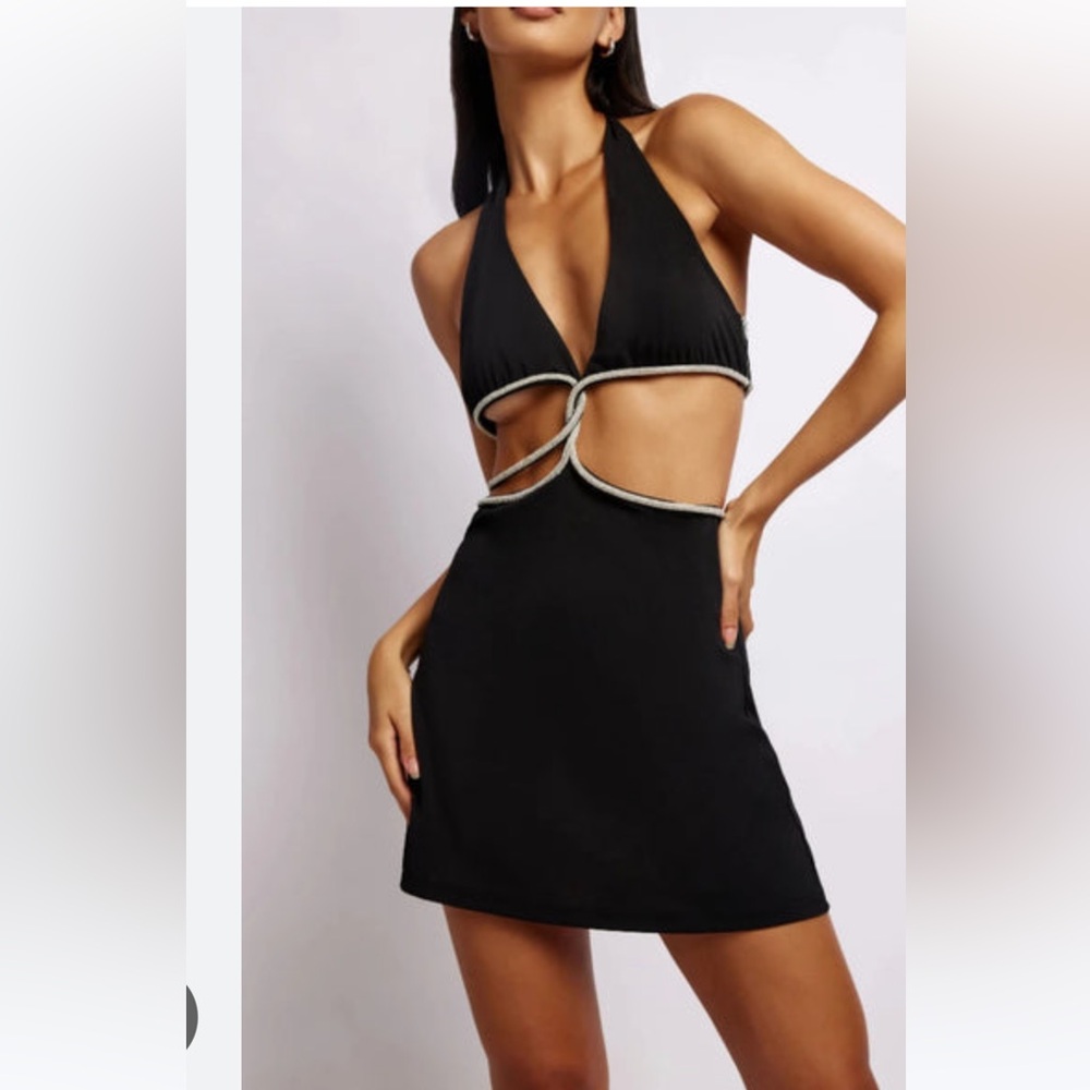 Meshki Black Mini Dress with Silver Accents